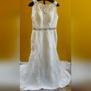 White Elegant Wedding Gown with Silver Embellishments - Size M to L